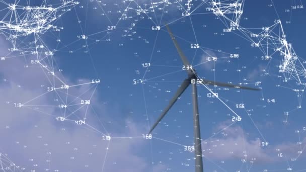 Animation Une Éolienne Tournante Contre Ciel Bleu Avec Des Connexions — Video