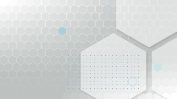 Animation d'hexagones gris et bleus apparaissant sur maille hexagonale sur fond noir à gris 