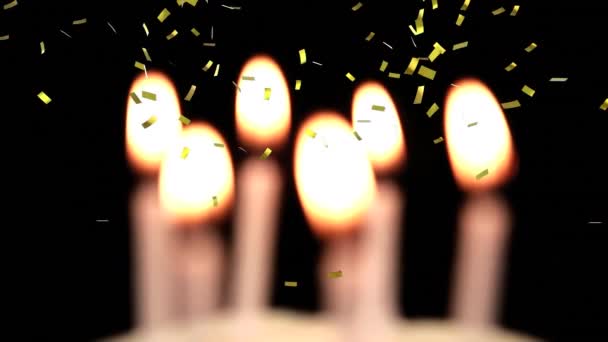 Animazione Primo Piano Candele Compleanno Che Vengono Soffiate Con Coriandoli — Video Stock