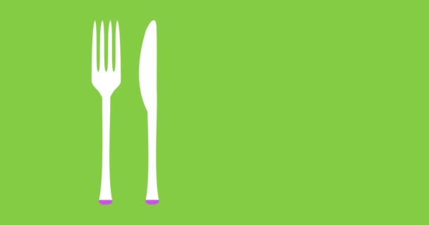 Анимация Ножа Вилки Заполнения Фиолетовым Зеленом Фоне — стоковое видео