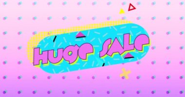 Hareketli grafik ve noktalı pembe bir arka plan üzerinde şekiller ile turkuaz oval pembe harflerle kelimelerin Büyük Satış animasyon