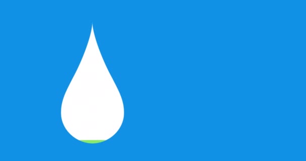 Animación Forma Gota Agua Relleno Verde Sobre Fondo Azul — Vídeos de Stock