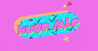 Hareketli grafik ve pembe bir arka plan üzerinde şekiller ile turkuaz oval pembe harflerle kelimelerin Büyük Satış Animasyon