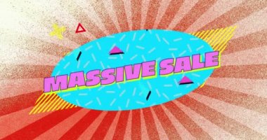 Turkuaz oval ve bej konsantrik çizgili arka planda görüntülenen pembe ve şekiller Massive Sale kelimelerin Animasyon
