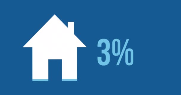 暗い青色の背景に青で塗りつぶし0から100に増加する家の形状とパーセントのアニメーション — ストック動画