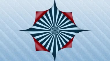 Kırmızı alt ve dönen siyah beyaz çizgili desen ortaya çıkarmak için merkezinden geri soyulmuş beyaz çizgili duvar kağıdı Animasyon, sonra tekrar örtbas