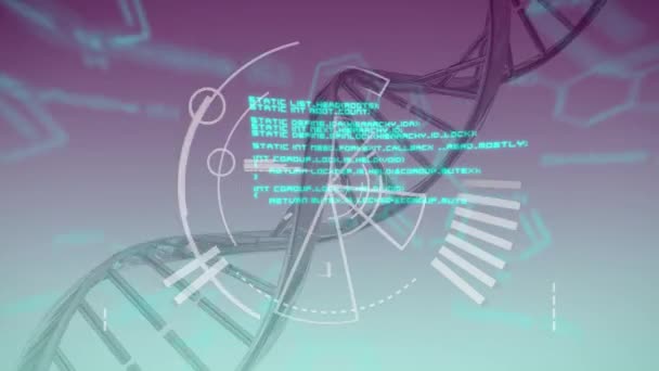 보라색에서 그라데이션 배경에 데이터 모양이있는 Dna 애니메이션 — 비디오