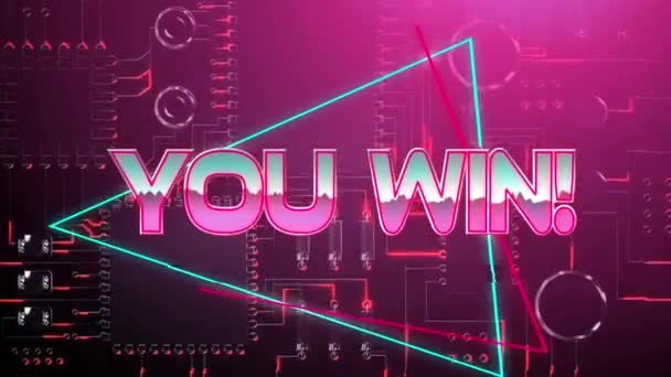 Анимация Слов You Win Окрашенные Розовый Блестящий Серебристый Металлические Буквы — стоковое видео