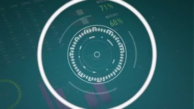 Grafikler ve eşmerkezli halkalar yeşil arka planda görünürken beyaz okların işaret ve yukarı doğru hareket eden animasyonu