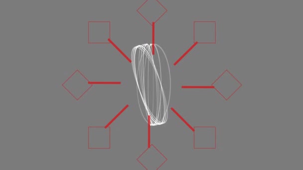 在灰色背景上移动红色形状的万花筒转动白色戒指的动画 — 图库视频影像