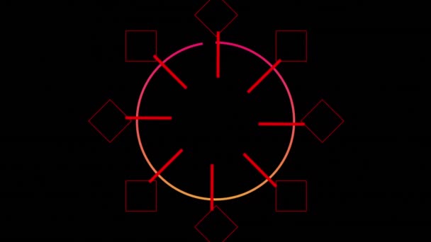 黒い背景に移動する赤い形の万華鏡を持つピンクと黄色のリングのアニメーション — ストック動画