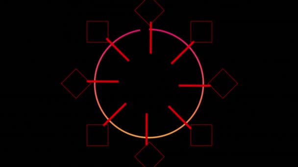 Анимация Розового Желтого Кольца Калейдоскопом Красных Фигур Движущихся Черном Фоне — стоковое видео