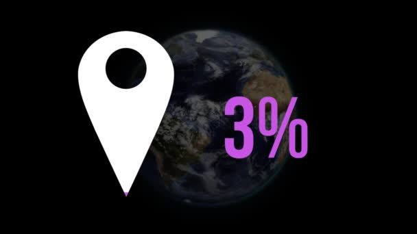 Animación Forma Del Pin Del Mapa Porcentaje Aumento Cero Cien — Vídeo de stock