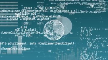 Veri kaydırma, küre döndürme ve mavi arka plan daki grafikleri değiştirme animasyonu