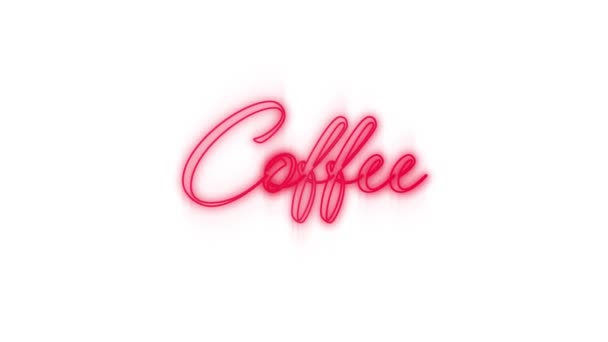 Animation Word Coffee Red Flickering Neon White Background — Stock Video