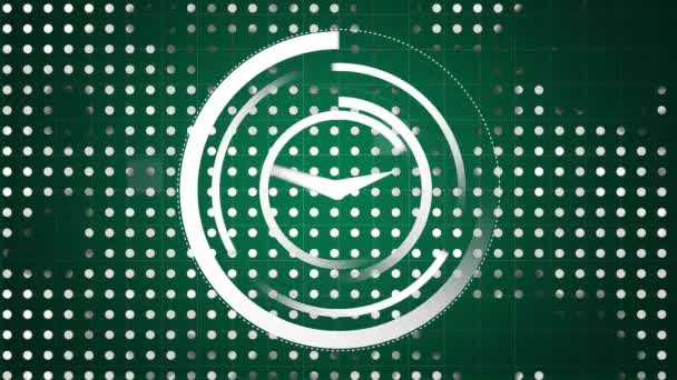 绿色背景上快速移动时钟的动画 带有交替的白点网格 — 图库视频影像