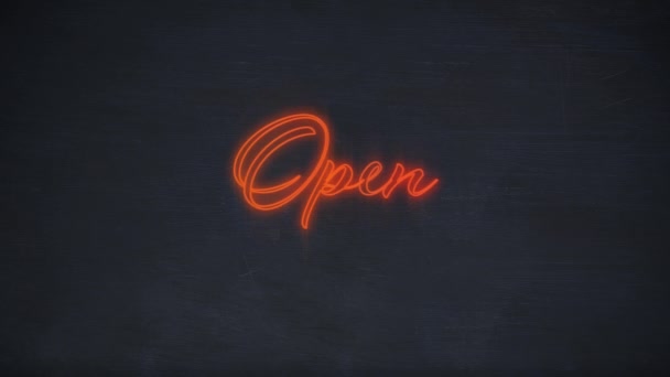 Animazione Della Parola Aperto Rosso Tremolante Neon Stile Calligrafia Sfondo — Video Stock