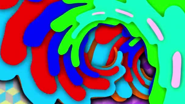 在蓝色和紫色反射立方体图案背景上 带有彩色漩涡的 Flash 字样的动画 — 图库视频影像