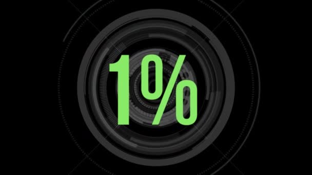 同心円リングを回す黒い背景に 緑色で0から81に増加するパーセントのアニメーション — ストック動画