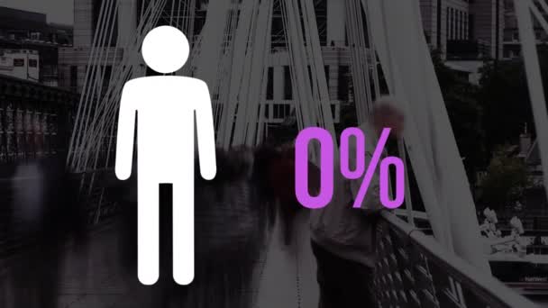 Анимация Фигуры Человека Процент Увеличения Нуля Ста Заполнения Фиолетовым Цветом — стоковое видео