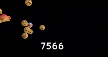 Sayıları 4k kadar gidiyor siyah bir arka plan üzerinde soldan sağa uçan emoji simgeleri bir grup animasyon