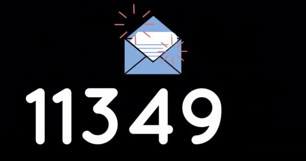 Animation Opened Blue Envelope Icon White Letter Showing Numbers Going — Stock Video