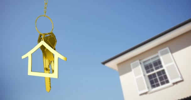 Animation Golden House Keys House Shaped Key Fob Hanging House — Stock Video