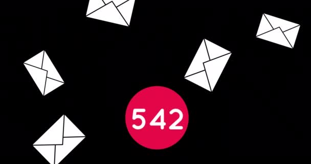 Animation Envelope Icons Falling While Numbers Going Ten Thousand Pink — Stock Video