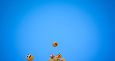 Mavi arka plan 4k üzerinde uçan emoji simgeleri bir grup Animasyon