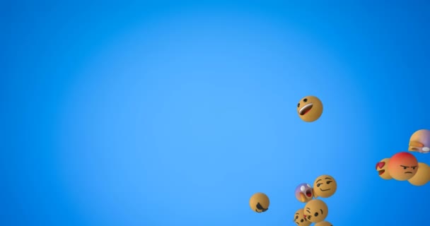 Animering Grupp Emoji Ikoner Som Flyger Från Höger Till Vänster — Stockvideo