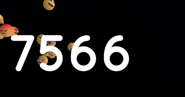 Animation Emoji Icons Flying Left Right Numbers Going Fifty Thousand — Stock Video
