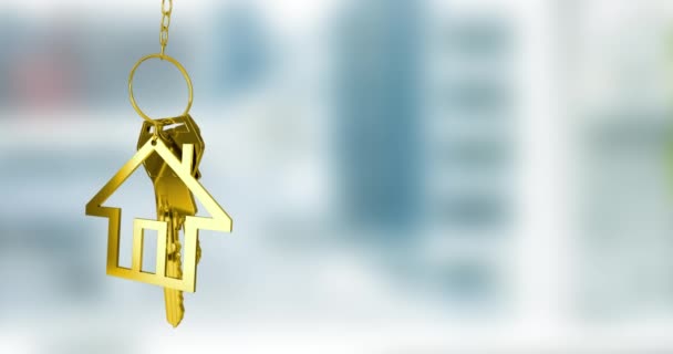 Animation Golden House Keys House Shaped Key Fob Hanging Out — Stock Video