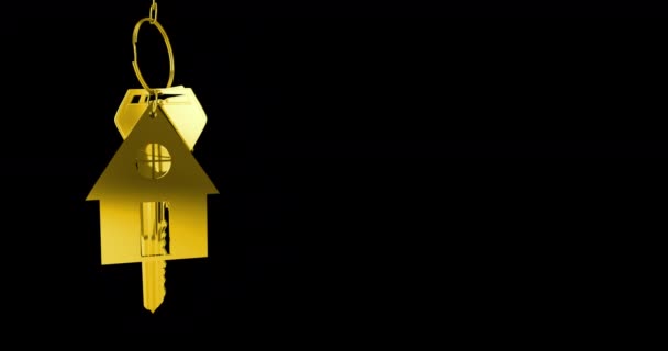Анімація Золотих Ключів Будинку Ключів Формі Будинку Висять Чорному Тлі — стокове відео