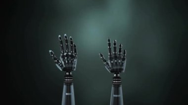 Metal robot ellerin gri bir arka plan üzerinde tornalama ve yumruk atma animasyonu