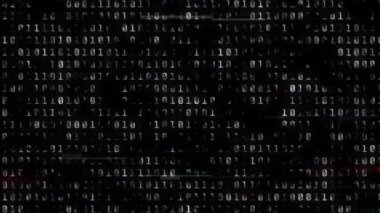 Siyah arka planda titreşen ikili kodların satırlarının animasyonu