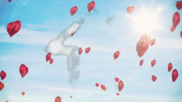 Animación Una Forma Casa Hecha Nube Flotando Con Globos Rojos — Vídeo de stock