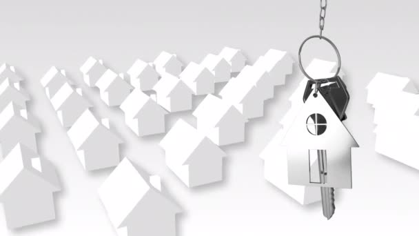 Animovaná Ukázka Klíčů Stříbrných Domů Tvarovaného Klíče Fob Visící Přes — Stock video