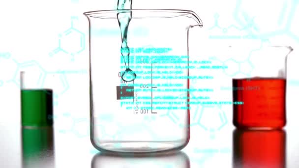 Animação Três Copos Laboratório Sendo Preenchidos Com Líquidos Químicos Coloridos — Vídeo de Stock