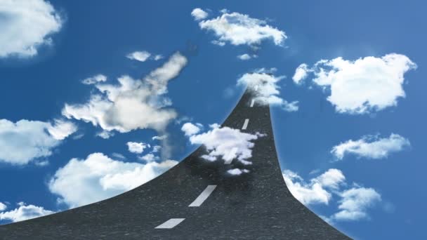 雲を背景に青空に現れる道路と浮遊する雲で作られた家の形のアニメーション — ストック動画