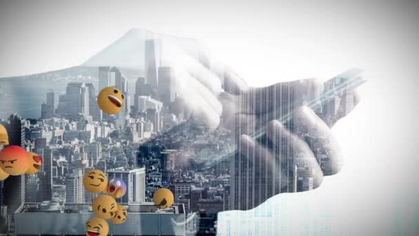 Animatie Van Emoji Iconen Vliegen Van Links Naar Rechts Met — Stockvideo