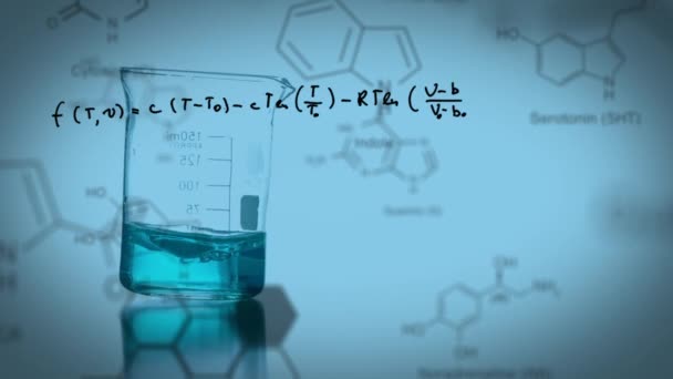 Animación Vaso Precipitados Laboratorio Lleno Líquido Químico Color Con Fórmula — Vídeo de stock