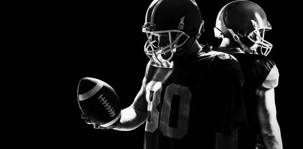 Vista Posteriore Dei Giocatori Football Americano Piedi Caschi Rugby — Foto Stock