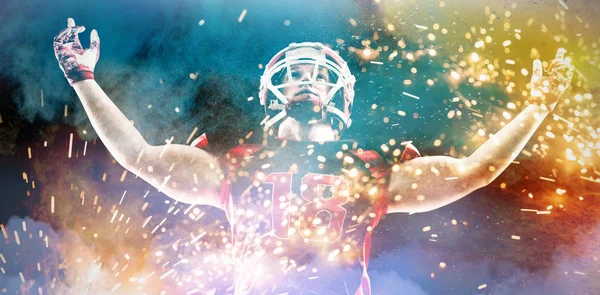 Young American Football Player Standing Arms — Stock Photo, Image