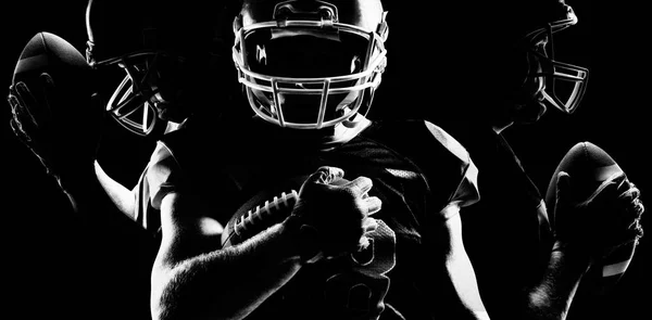Rear View American Football Players Helmets Pointing Upwards — Stock Photo, Image