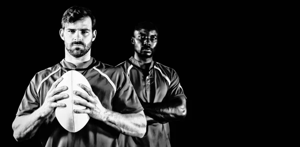 Rugby Oyuncuları Siyah Arkaplanda Izole Edildi — Stok fotoğraf