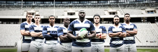 Equipo Rugby Contra Gol Rugby Día Soleado Estadio — Foto de Stock