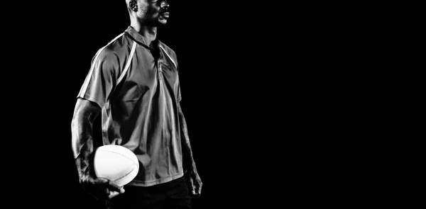 Stoere Rugby Speler Geïsoleerd Zwarte Achtergrond — Stockfoto