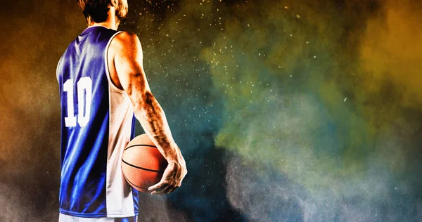 Basketball Player Splashing Yellow Color Powder — Stock Photo, Image