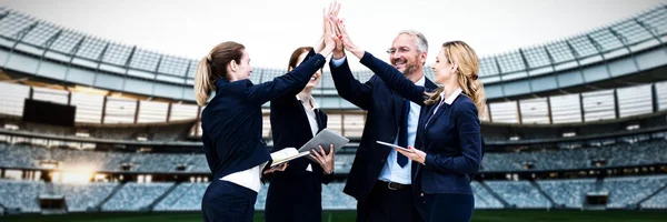 Happy Business People Giving High Five White Background Rugby Stadium — Stock Photo, Image