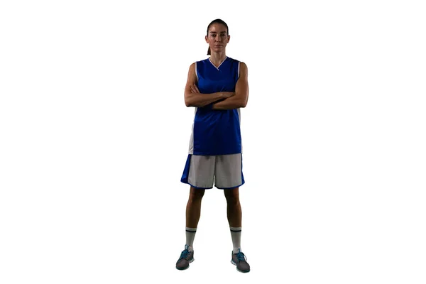 Pemain Basket Wanita Tangguh Terisolasi Latar Belakang Putih — Stok Foto